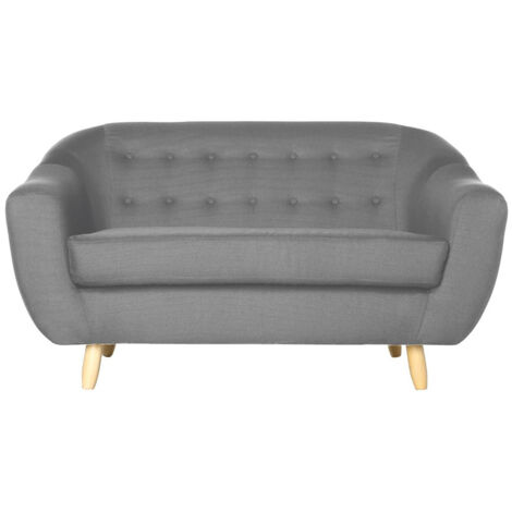 Atmosphera – Canapé 2 places rétro en polyester – Structure bois pin et hêtre – Confort semi-ferme – Dimensions 150x82x87 cm – Coloris gris
