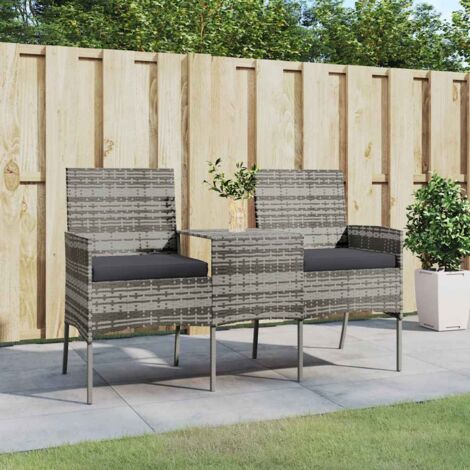 Canapé fixe 2 places de jardin et table basse Sofa Banquette de jardin Résine tressée Anthracite 56034