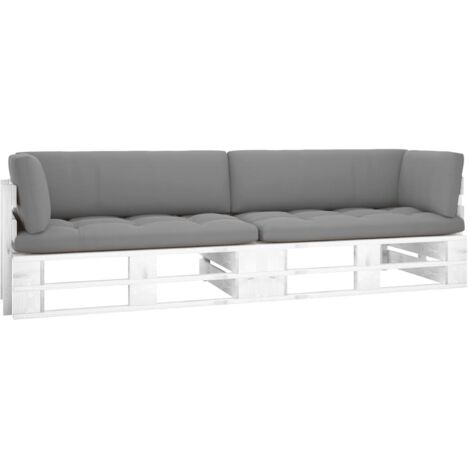 Canapé fixe 2 places palette  Canapé scandinave Sofa avec coussins Pin imprégné de blanc 16091