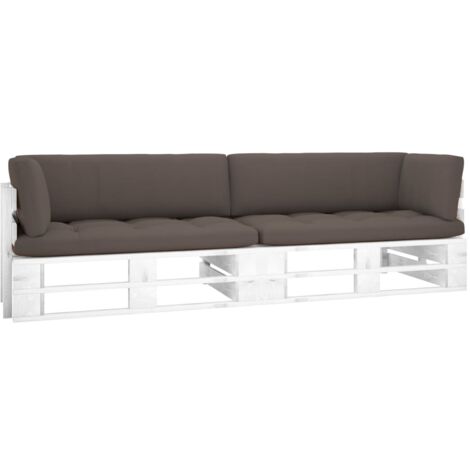 Canapé fixe 2 places palette  Canapé scandinave Sofa avec coussins Pin imprégné de blanc 93104