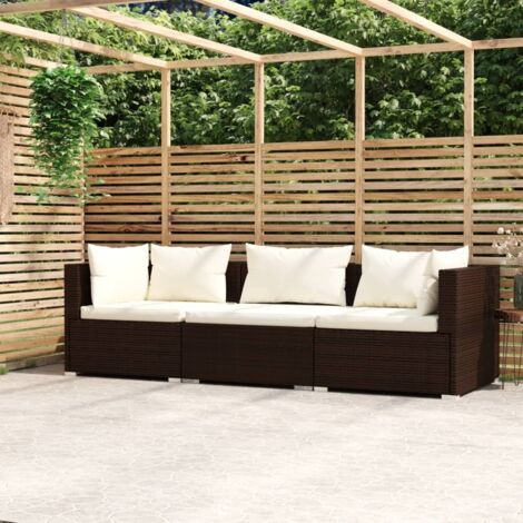 Canapé fixe 3 places  Canapé scandinave Sofa avec coussins Marron Résine tressée 75175