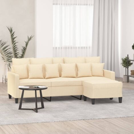 Canapé fixe 3 places | Canapé scandinave Sofa avec repose-pieds Crème 180 cm Tissu 58406
