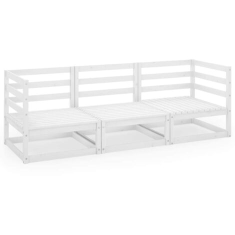 Canapé fixe 3 places de jardin, Canapé d'extérieur, Meuble de jardin, Blanc Bois de pin solide OIB9995E