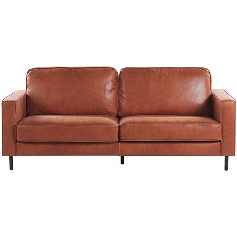 Canapé Fixe 3 Places en Cuir PU Marron Effet Naturel Confort Optimal pour Salon au Design Moderne Beliani - Marron