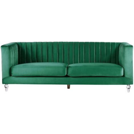 Canapé Fixe 3 Places en Velours Vert Foncé Ultra Confortable pour Salon au Style Glamour Beliani