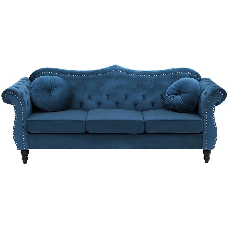 Beliani - Canapé Type Chesterfield 3 Places en Velours Bleu avec Dossier Capitonné pour Salon au Style Vintage et Glamour