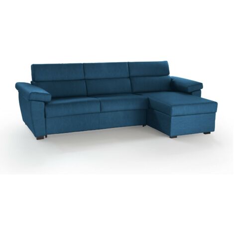 Canapé Fixe avec Méridienne Ceto, Déhoussable, Hydrofuge Multipo, Made in Italy, 160x285 cm bleu