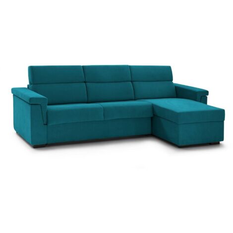 Canapé Fixe avec Méridienne Cintano, Déhoussable, Hydrofuge Multiposition Made in Italy, 160x285 cm Bleu