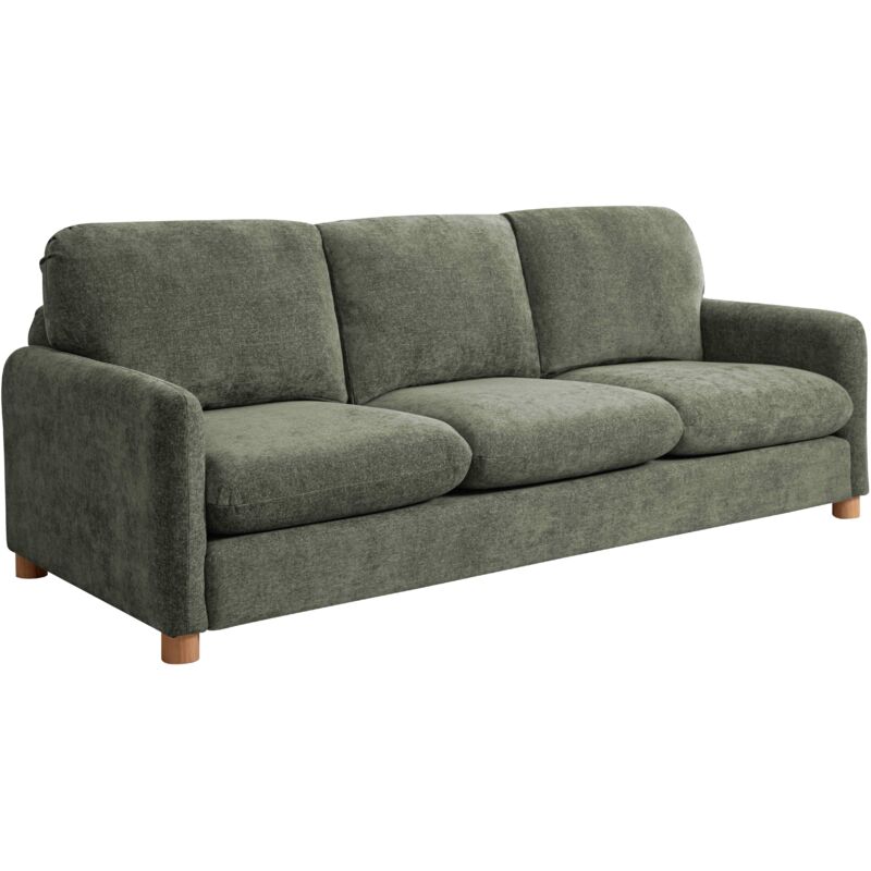 Oviala - Canapé fixe en tissu 3 places vert foncé