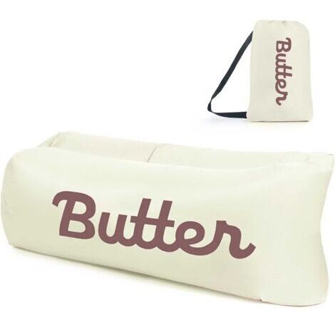 Canapé gonflable 160 x 75 x 55 cm, chaise de camping portable avec sac de rangement, pliable, pour camping, plage, randonnée Beige