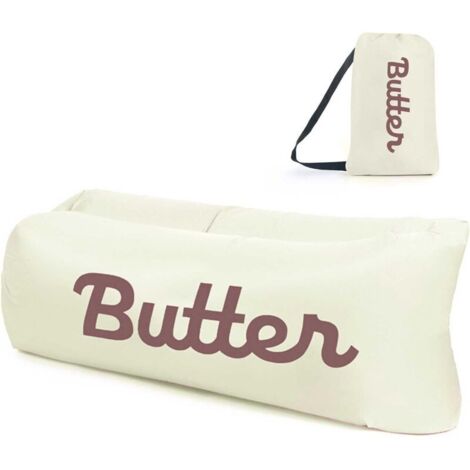 Canapé gonflable 160 x 75 x 55 cm, chaise de camping portable avec sac de rangement, pliable, pour camping, plage, randonnée Beige