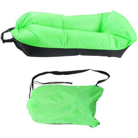 Canapé Gonflable 1.86m Longueur, Tissu Oxford Résistant, Gonflage Rapide pour Camping Plage Voyage, Noir et Vert
