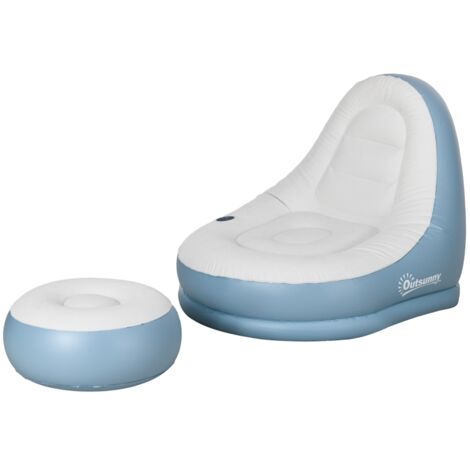 Canapé gonflable avec pouf et porte-gobelet, sofa à air pour camping et intérieur, blanc, 125x100x87cm