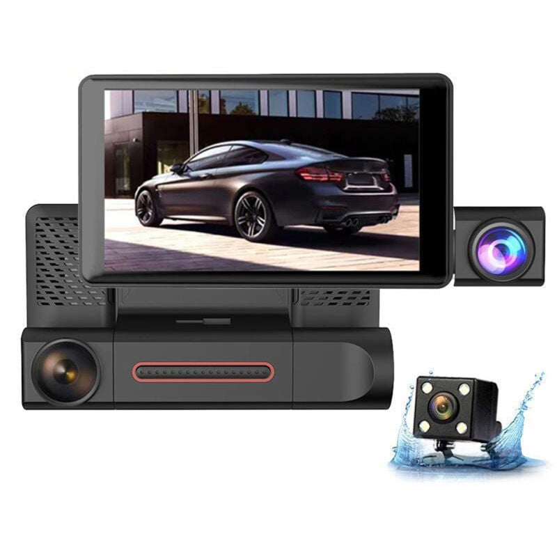 LIFCAUSAL Caméra Embarquée Triple 3 Caméras (Avant/Intérieur/Arrière) 4' Vision Nocturne, Détection de Mouvement, Enregistrement Cyclique, Aide au