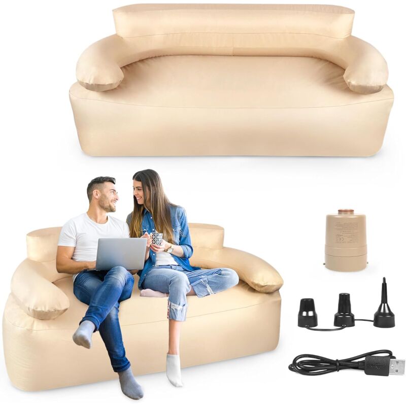 Naizy - Canapé gonflable Kaki Air Sofa avec dossier et accoudoirs, chaise gonflable avec pompe, canapé de camping, gonflage/dégonflage rapide pour