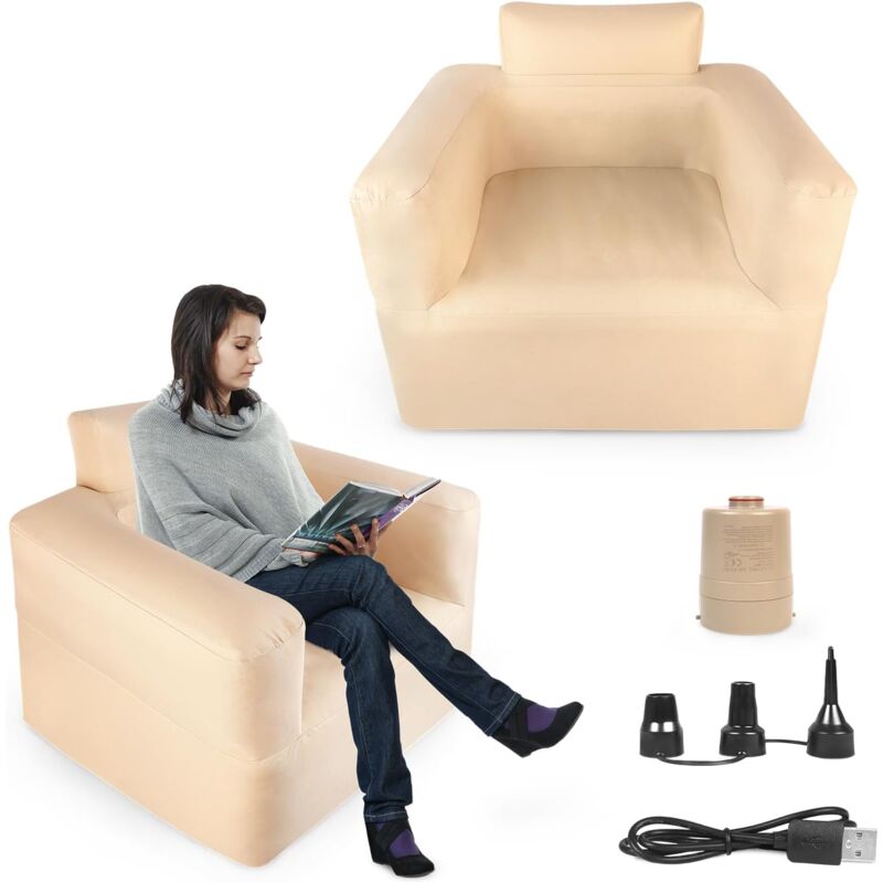 Naizy - Canapé gonflable Kaki Air Sofa avec dossier et accoudoirs, chaise gonflable avec pompe, canapé de camping, gonflage/dégonflage rapide pour