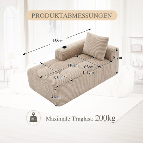 Canapé inclinable confortable en velours côtelé - Aucun assemblage requis, canapé moelleux avec coussins de dossier, poche de rangement latérale pour télécommande et téléphone portable, porte-gobelet 
