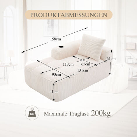Canapé inclinable confortable en velours côtelé - Aucun assemblage requis, canapé moelleux avec coussins de dossier, poche de rangement latérale pour télécommande et téléphone portable, porte-gobelet 