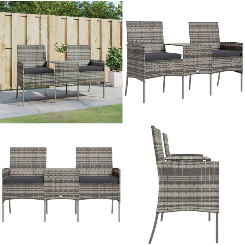 Canapé jardin 2 places et table basse Résine tressée Anthracite - Canapé Jardin - Meuble Extérieur - Salon De Jardin - Ensemble De Jardin - Résine