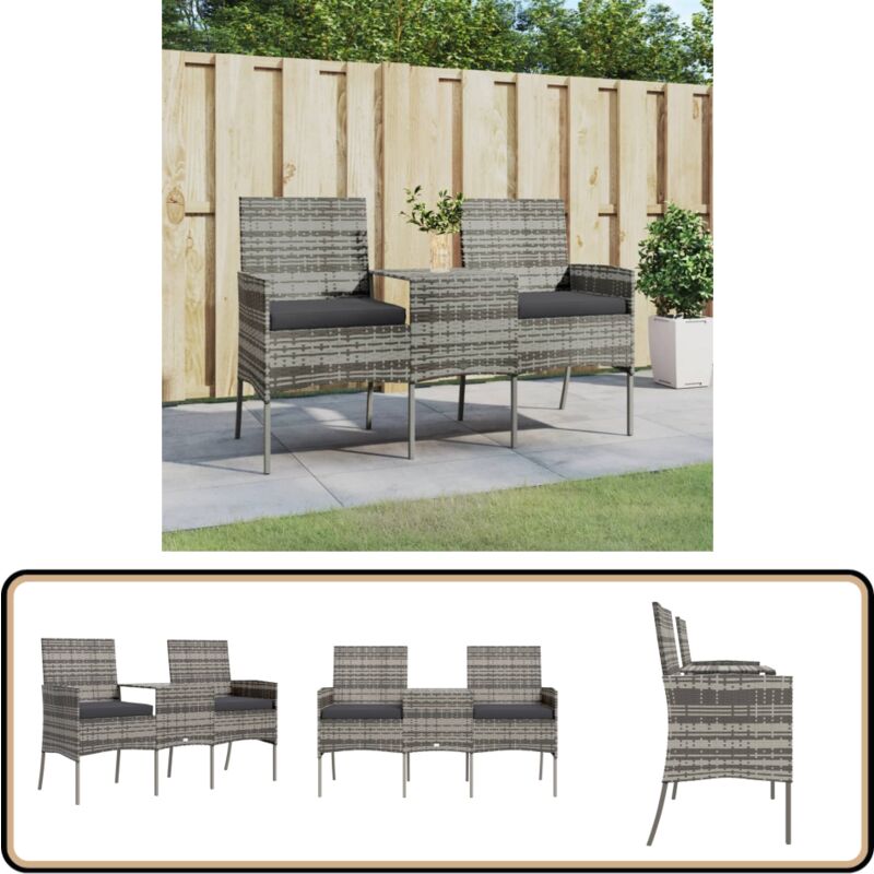 Canapé jardin 2 places et table basse Résine tressée Anthracite - Canapé Jardin - Meuble Extérieur - Salon De Jardin - Ensemble De Jardin - Résine