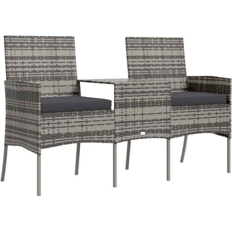 Canapé jardin Divan de jardin 2 places et table basse Résine tressée Anthracite