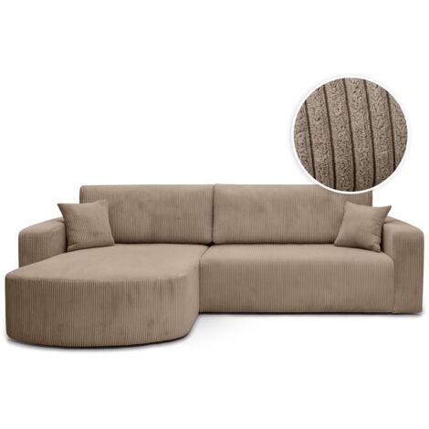 Canapé D'angle Convertible LOUNGITUDE Farah 5 Places - Velours Côtelé, Réversible, Rangement Intégré