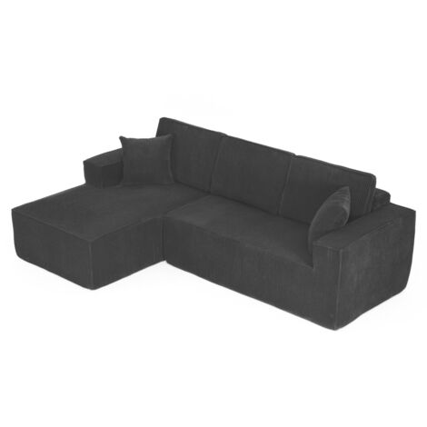 Canapé L-forme modulable 2 places + chaise longue velours côtelé noir ZIPSOFA