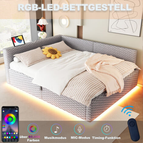 Canapé lit 140x200, Canapé Convertible avec LED et USB, lit 2 Personnes 140x200 cm avec cadre hydraulique Rangement, Velours Gris (sans Matelas)