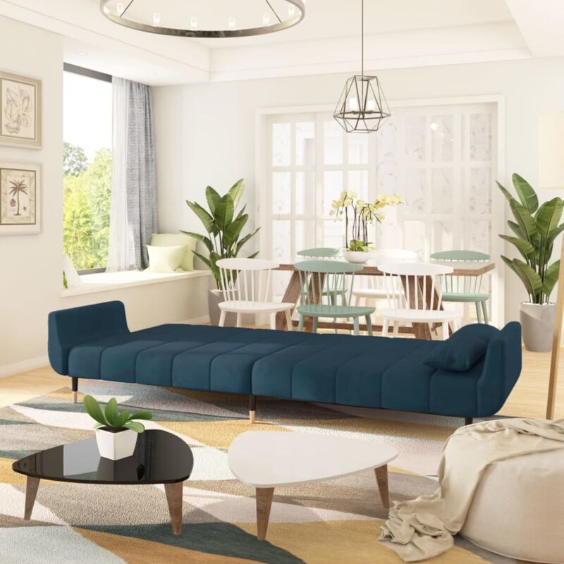 VIDAXL   Canap&eacute;-lit &agrave; 2 places avec deux oreillers Bleu Velours