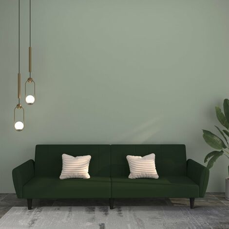 Canapé-lit 2 places | Canapé fixe Canapé convertible Vert foncé Velours 80742 - Vert