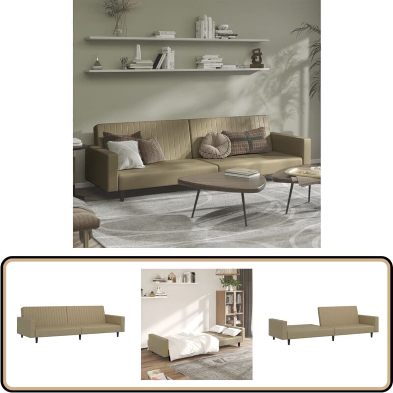 Canapé-lit 2 places cappuccino similicuir - Canapé Lit - Canapé Convertible - Meuble Multifonction - Salon Petit Espace - Literie Invité