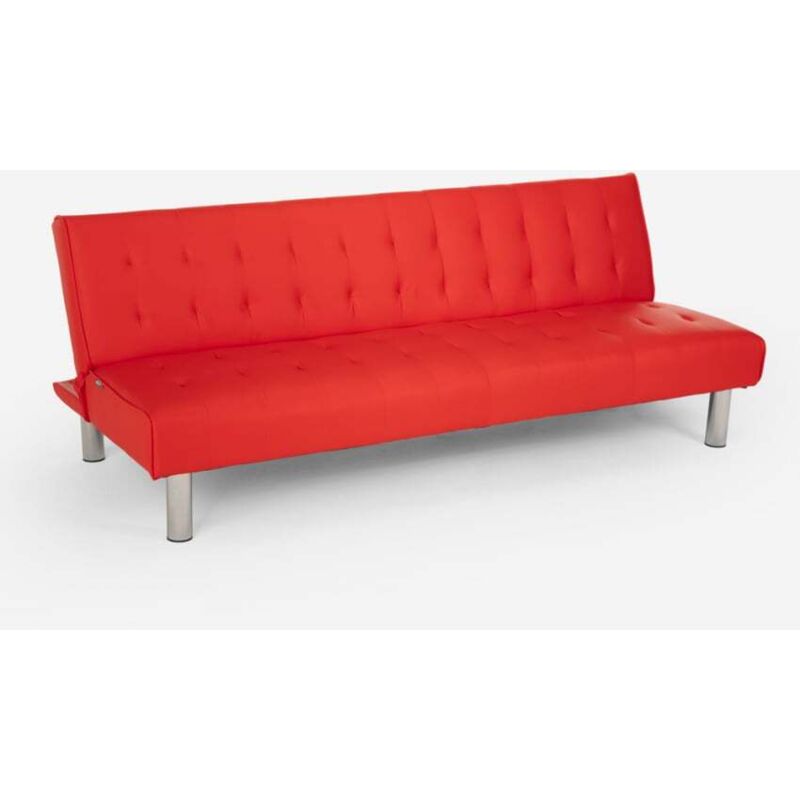 Modus Sofà – Canapé convertible 2 places clic-clac inclinable en similicuir matelassé – Dimensions 180x64x70cm – Lit 94x180cm – Design moderne rouge