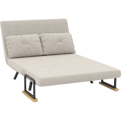 Canapé-lit 2 places, dossier inclinable 5 positions, coussins moelleux, velours beige