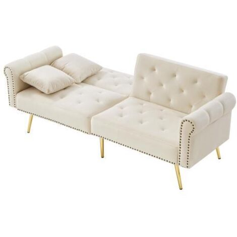 Canapé-lit 2 places en velours premium avec dossier 3 positions et pieds dorés, élégant et compact pour petit intérieur