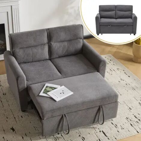 Canapé Lit 2 Places- Extensible- Dossier Réglable 5 Positions- Velours Tricot- Cadre Stable- Durable- Gris