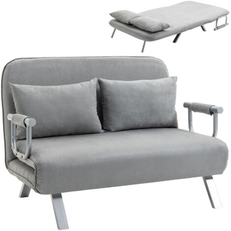 Canapé-lit 2 places, fauteuil convertible avec dossier réglable en 5 positions, chaise longue avec 2 coussins inclus, canapé avec revêtement amovible aspect daim, 111 x 80 x 78 cm, gris clair