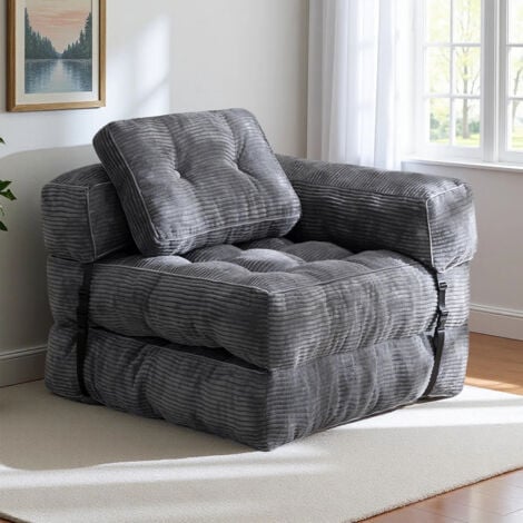 JANZDIYS Canape-lit 3 en 1 convertible 1 place - fauteuil convertible en forme de L avec accoudoirs et coussin – canapé compressé compact pour salon ou chambre – 170 x 85 x 22 cm – velours - gris foncé