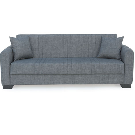 Canapé-lit 3 places clic-clac avec rangement, Revêtement en tissu gris ​​- Longueur 215 x Hauteur 85 x Profondeur 84 cm
