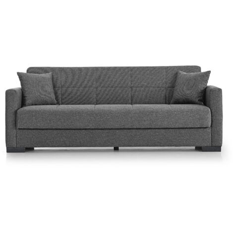 Canapé-lit 3 places clic-clac en tissu gris canapé sofa convertible - Longueur 212 x Hauteur 81 x Profondeur 73 cm