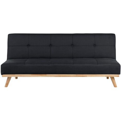 Canapé Lit 3 Places en Tissu Noir avec Espace Couchage Confotable pour Salon Moderne Beliani