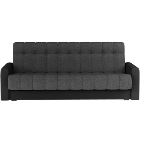 Canapé lit 3 places tissu gris clair et simili cuir noir Barote 210cm