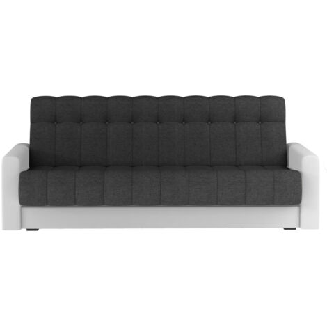 Canapé lit 3 places tissu gris foncé et simili cuir blanc Barote 210cm