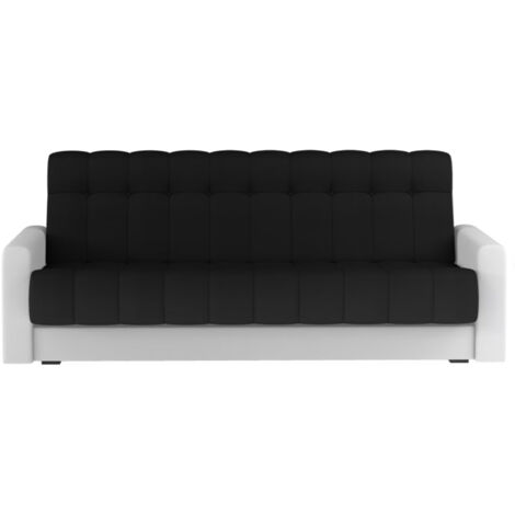 Canapé lit 3 places tissu noir et simili cuir blanc Barote 210cm