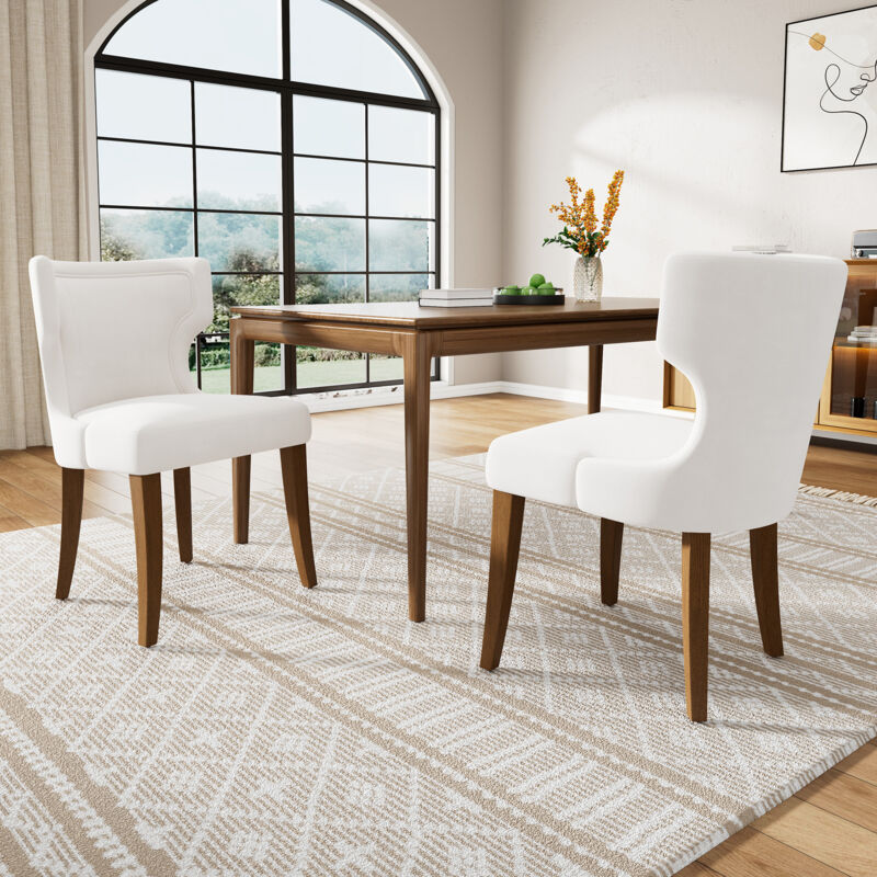 Chaise à Dîner Velours Haute Densité, Pieds de support réglables – Fauteuil de salon, blanc, 2 Pièces