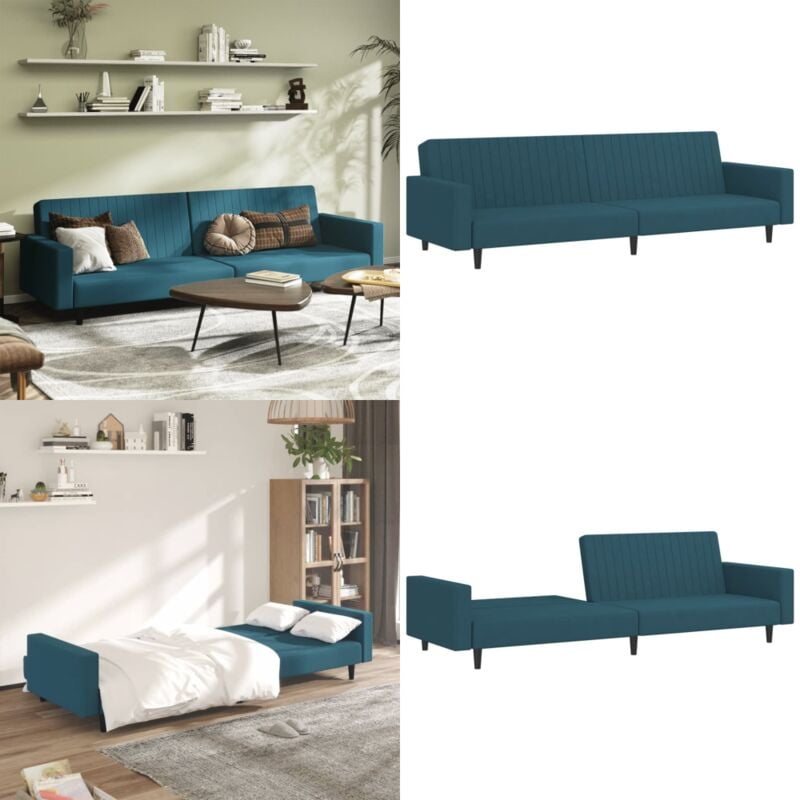 Canapé-lit à 2 places Bleu Velours - Canapé Lit - Canapé Convertible - Meuble Multifonction - Salon - Séjour - Home & Living