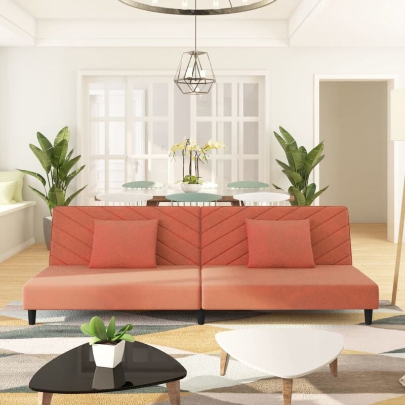 Canapé-lit à 2 places, Canapé convertible, Banquette Sofa de Salon, avec deux oreillers Rose Velours DESIGN IN