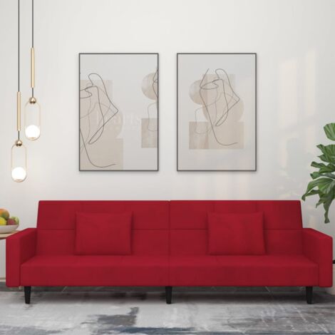 Canapé-lit à 2 places, Canapé convertible, Banquette Sofa de Salon, et deux oreillers Rouge bordeaux Velours KEF173931 DESIGN IN
