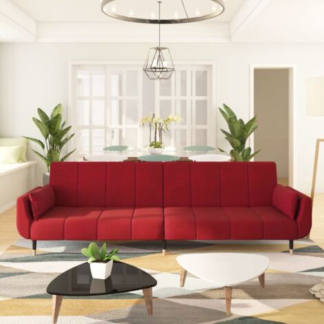 Canapé-lit à 2 places, Canapé convertible, Banquette Sofa de Salon, et deux oreillers Rouge bordeaux Velours KEF500270 DESIGN IN