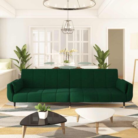 Canapé-lit à 2 places  Canapé convertible  Chaise Longue au Sol pour Chambre Salon Bureau avec deux oreillers Vert foncé Velours XZZ5221