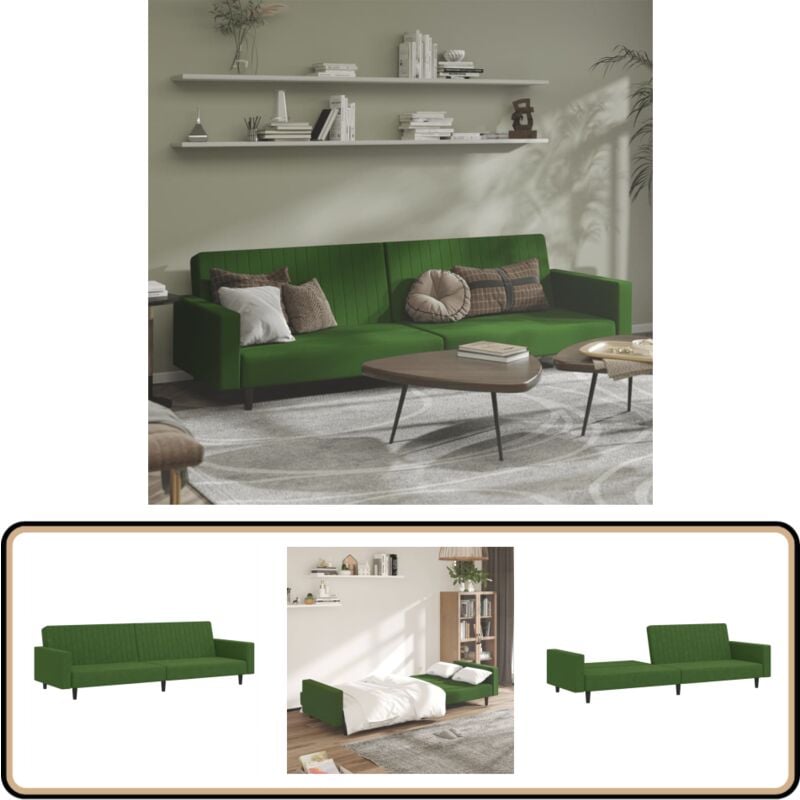 Canapé-lit à 2 places vert foncé velours - Canapé Lit - Canapé Convertible - Meuble Salon - Canapé 2 Places - Fauteuil Convertible